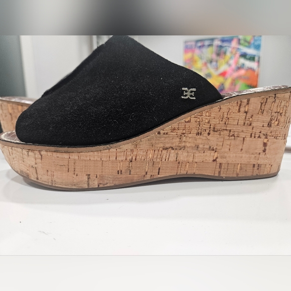 Ladies Sam Edelman Black Suede Cork Wedge Sandals 8M 38 - Picture 5 of 14